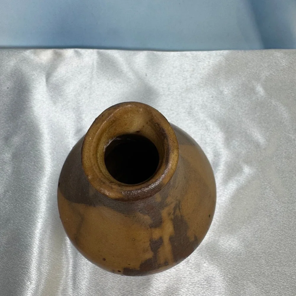 Diana Signed Studio Pottery Bud Vase 6in Brown Tan VTG 1996 Handmade Art Vase